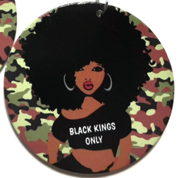 Black Kings Only Camouflage Statement Dangle Wood Earrings