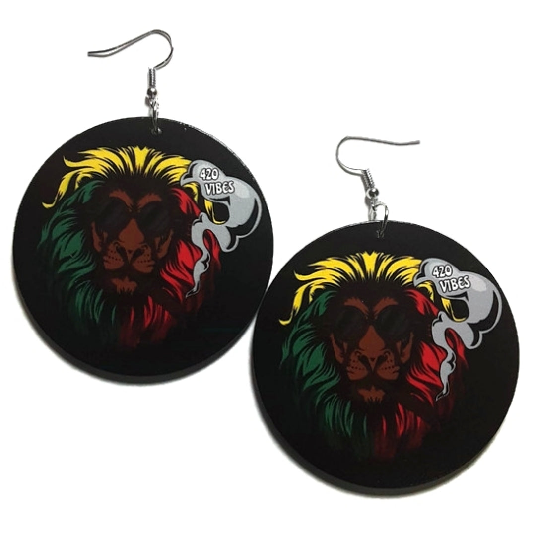 Lioness 420 Vibes Statement Dangle Wood Earrings