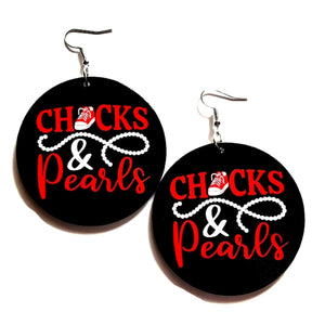 Red CHUCKS and PEARLS Statement Dangle Wood Earrings