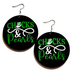 Green CHUCKS and PEARLS Statement Dangle Wood Earrings