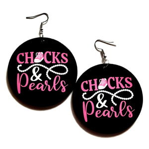 Pink CHUCKS and PEARLS Statement Dangle Wood Earrings