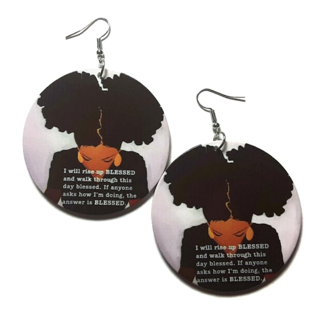 BLESSED Rise Up and Walk Statement Dangle Wood Earrings