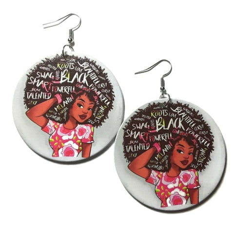 Expression Afro Talented Smart Powerful Statement Dangle Wood Earrings