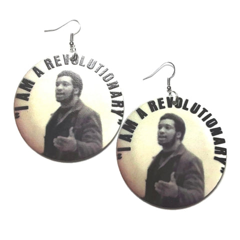 Vintage Fred Hampton I Am A Revolutionary Statement Dangle Wood Earrings
