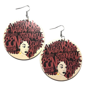 Expression Afro QUEEN Natural Gifted Statement Dangle Wood Earrings