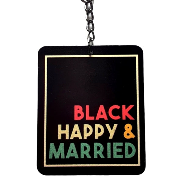 Black Happy Married Keychain