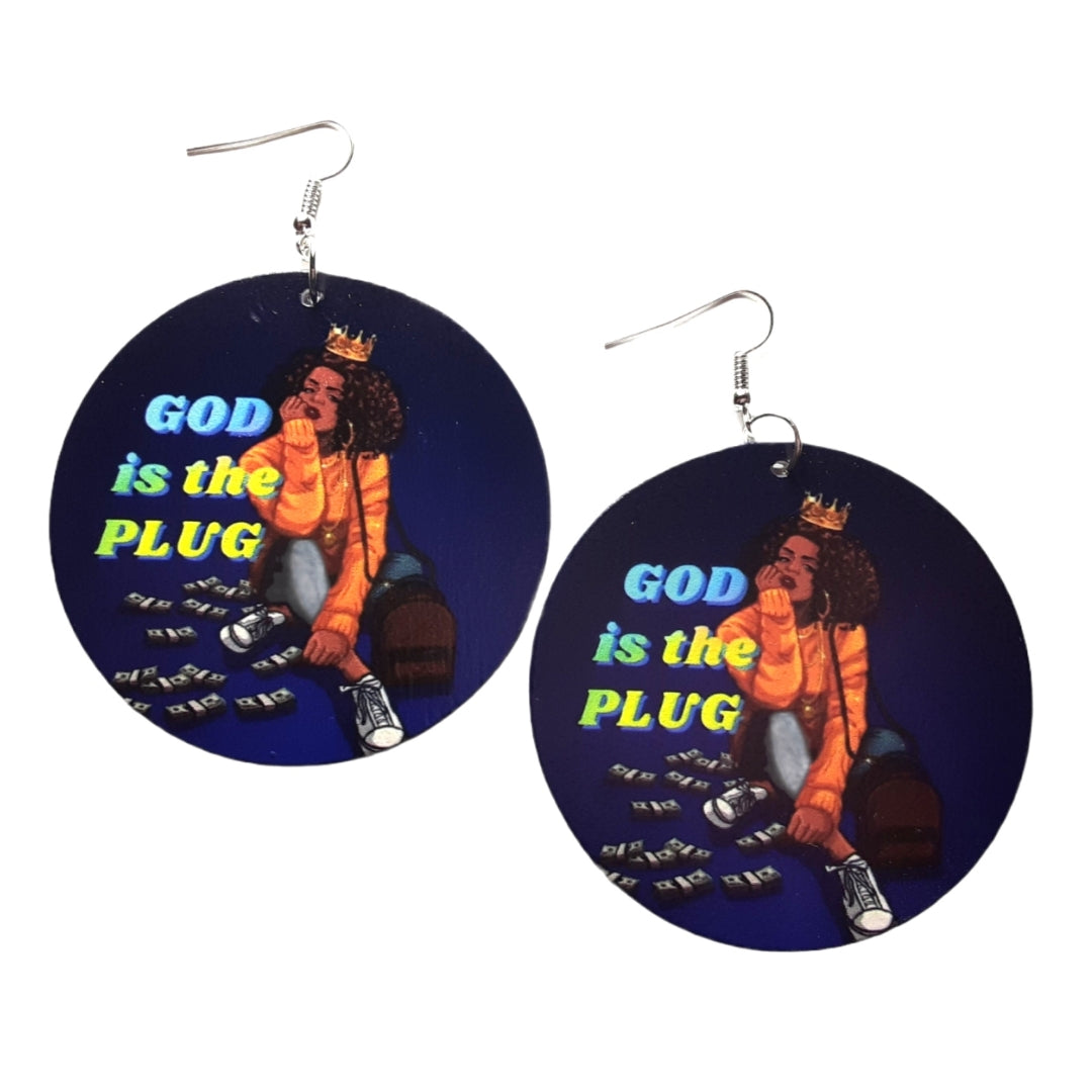 GOD Is The PLUG Statement Dangle Wood Earrings