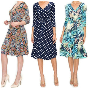 3 Dresses Bundle Deal ~ Faux Wrap Knee Length Dress ~ Sizes: Small, Medium, Large