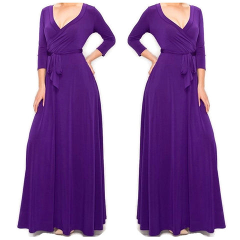 Indigo Purple Faux Wrap Maxi Dress