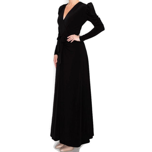 Vintage Victorian Black V-neck Long Sleeve Evening Formal Maxi Dress