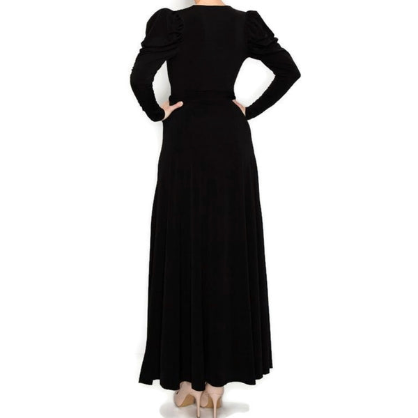 Vintage Victorian Black V-neck Long Sleeve Evening Formal Maxi Dress
