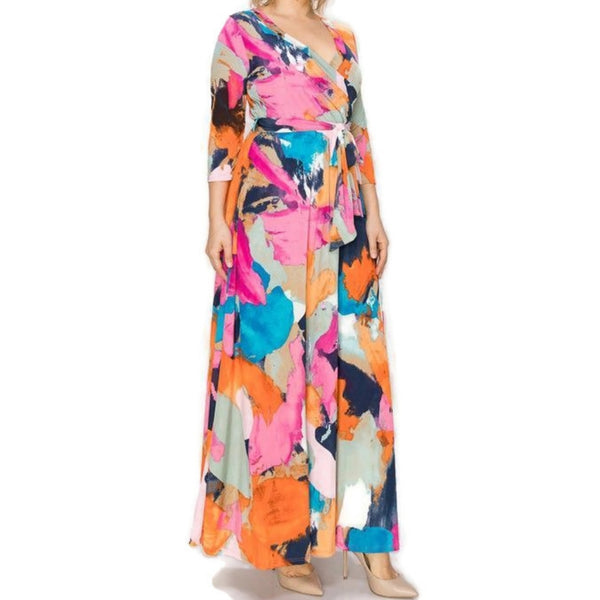 Draped in Colors Faux Wrap Maxi Plussize Dress