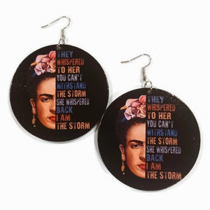 Frida Kahlo I AM THE STORM Statement Dangle Wood Earrings