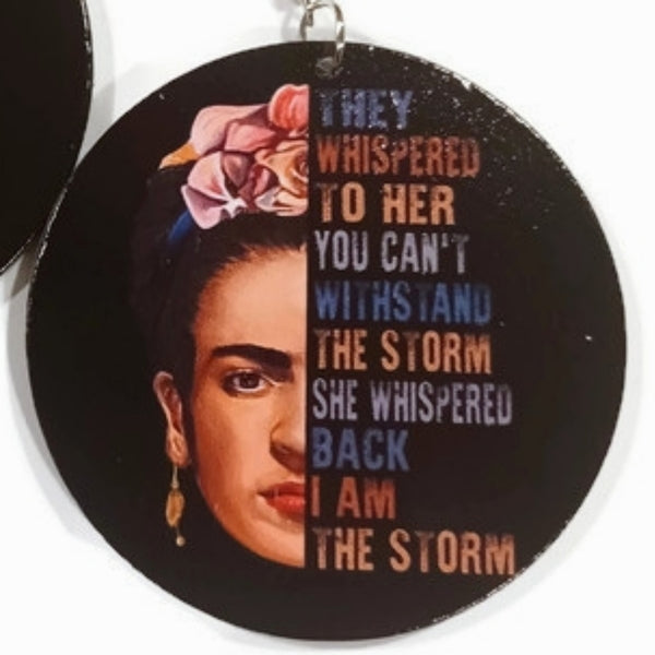 Frida Kahlo I AM THE STORM Statement Dangle Wood Earrings