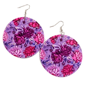 Purple Floral Bliss Statement Dangle Wood Earrings