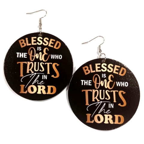 Blessed One Trusts the Lord Statement Dangle Wood Earrings