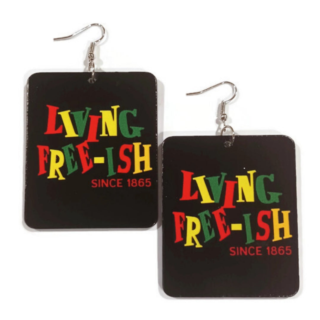 Living Freeish Since 1865 Rectangle Statement Dangle Wood Earrings
