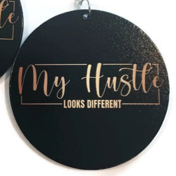 My Hustle Looks Different Black Gold Statement Dangle Wood Earrings
