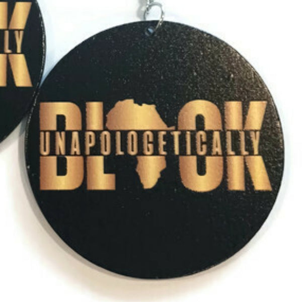 Unapologetically Black Africa Gold Statement Dangle Wood Earrings