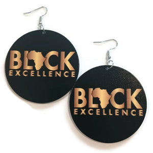 Black Excellence Gold Statement Dangle Wood Earrings