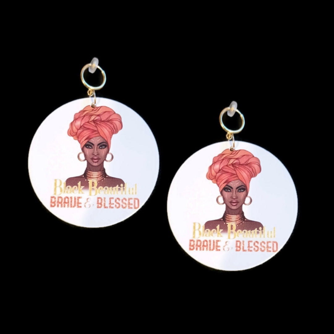 BRAVE and BLESSED Statement Dangle Wood Clip On Earrings