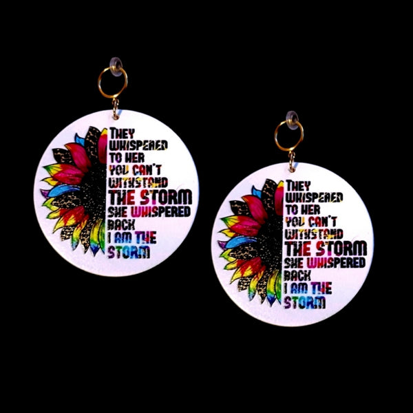 I AM THE STORM Neon Sunflower Statement Dangle Wood Clip On Earrings