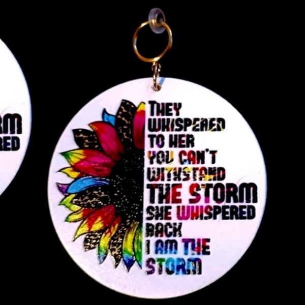 I AM THE STORM Neon Sunflower Statement Dangle Wood Clip On Earrings
