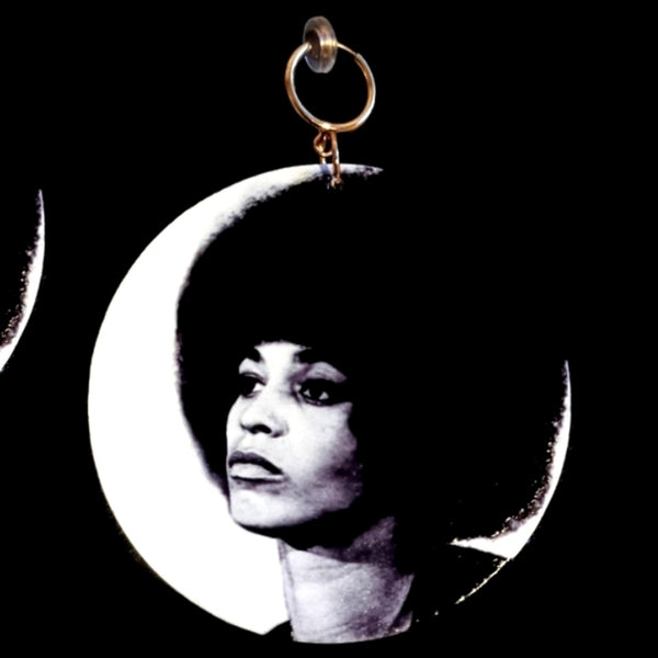 Angela Davis Afro Black Panther Statement Dangle Wood Clip On Earrings