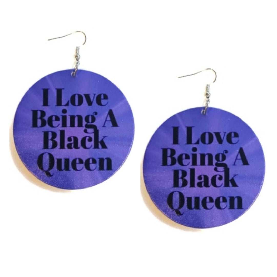 Love Black Queen Statement Dangle Wood Earrings