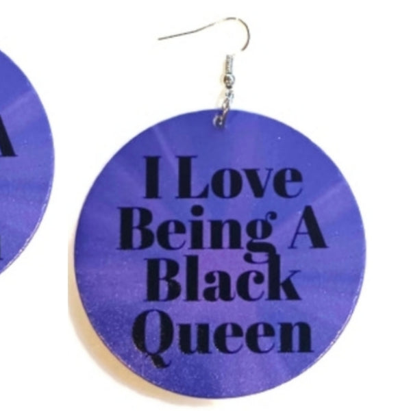 Love Black Queen Statement Dangle Wood Earrings