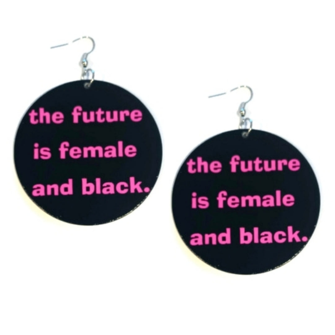 Future Female Black Statement Dangle Wood Earrings