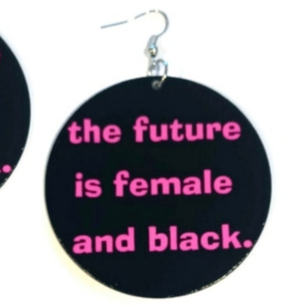 Future Female Black Statement Dangle Wood Earrings