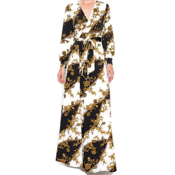 Ivory Couture Gold Seashells Stars Bell Long Sleeve Maxi Dress