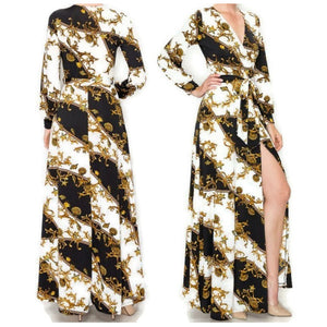 Ivory Couture Gold Seashells Stars Bell Long Sleeve Maxi Dress