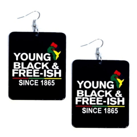 Young Black Freeish Since 1865 Rectangle Statement Dangle Wood Earrings