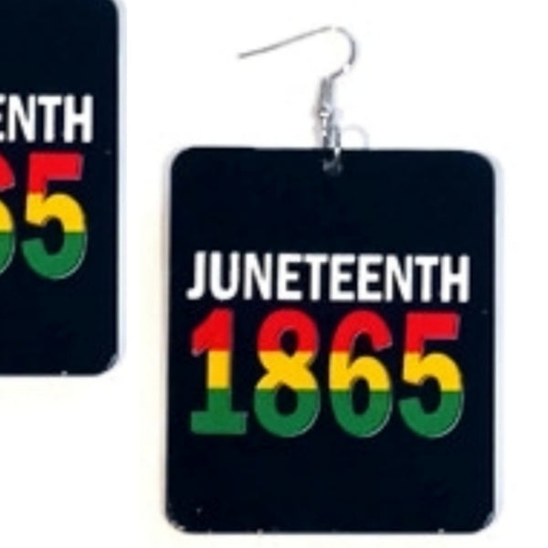 JUNETEENTH 1865 Red Yellow Green Rectangle Statement Dangle Wood Earrings