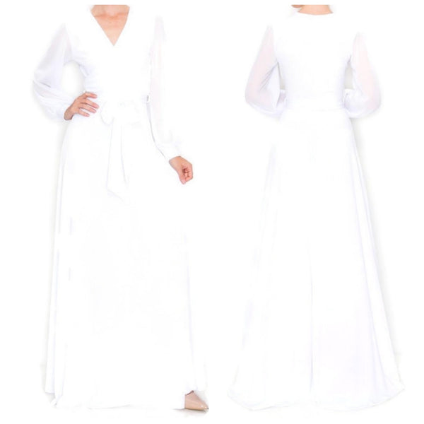 BLACK or WHITE SHEER Long Bell Sleeve Evening Formal Maxi Dress