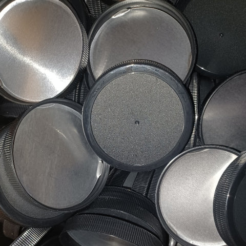 89/400 Black Ribbed Silver Lined Jar Caps