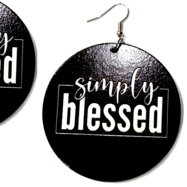 Vintage Simply Blessed Statement Dangle Wood Earrings