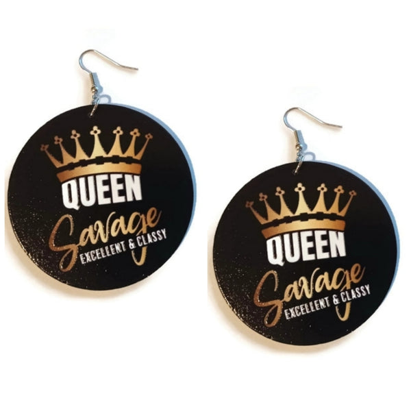Crown Queen Savage Excellent and Classy Statement Dangle Wood Earrings