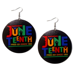 Freeish Since 1865 Juneteenth in Colors Statement Dangle Wood Earrings