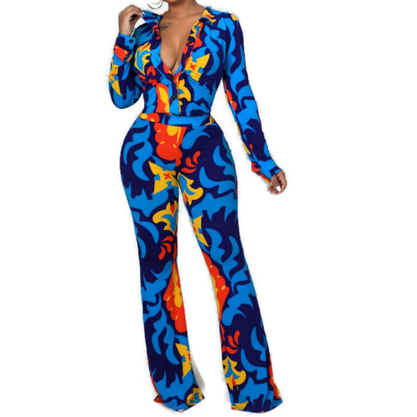 Flaming Love Casual Long Sleeve Blouse Pant Suit
