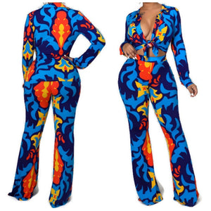 Flaming Love Casual Long Sleeve Blouse Pant Suit