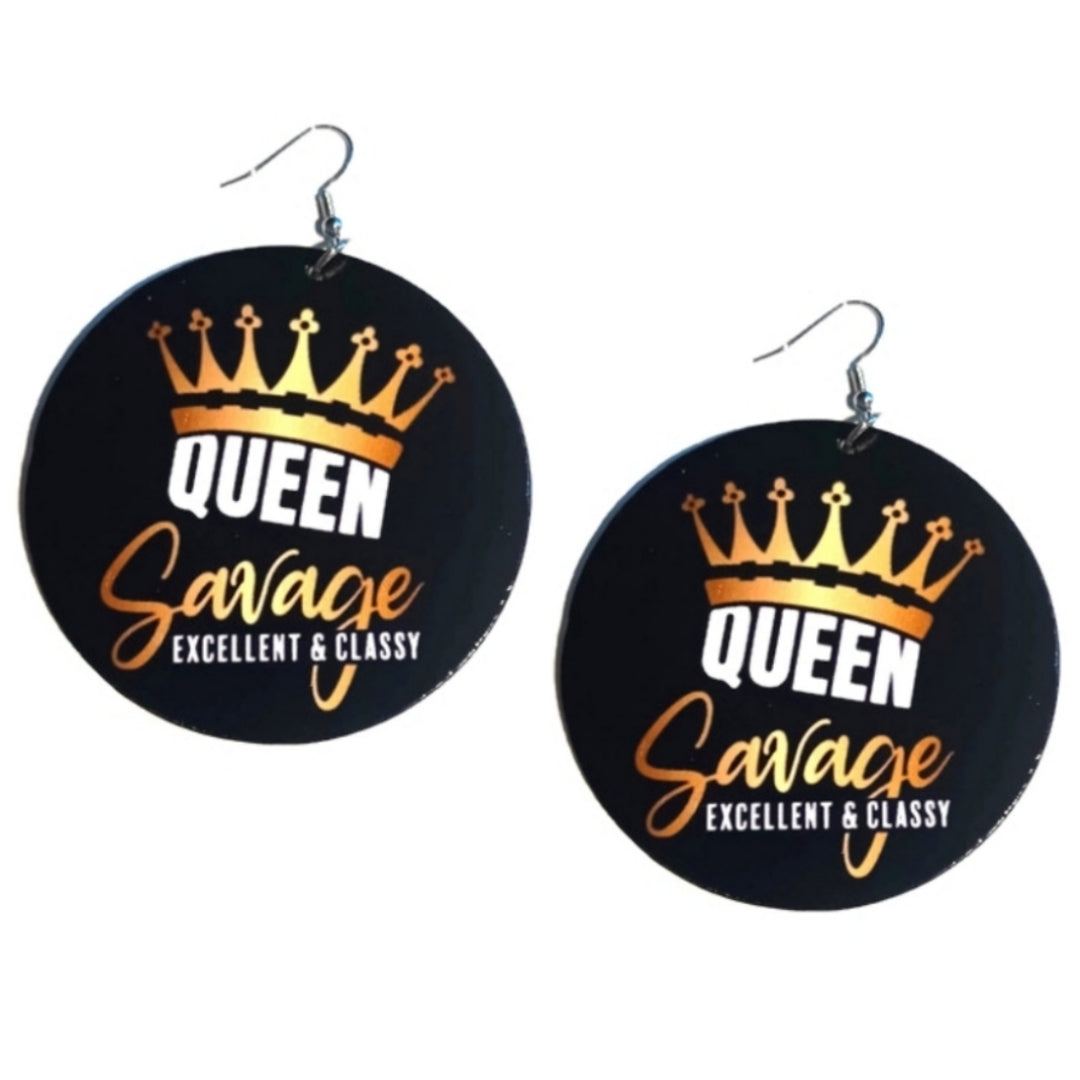 Crown Queen Savage Excellent and Classy Large Statement Dangle Wood Earrings
