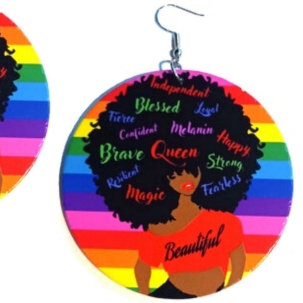 Beautiful Brave Queen Afro Large Statement Dangle Wood Earrings
