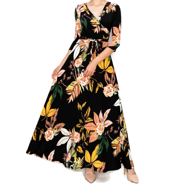 Blushing Tropics Floral Faux Wrap Maxi Dress