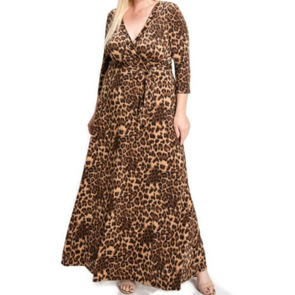 Leopard Faux Wrap Maxi Plussize Dress