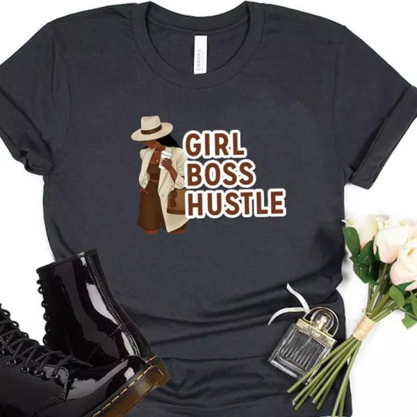 Ready To Press DTF Transfer Brown Girl BOSS Hustle Trench Coat Coffee Hat