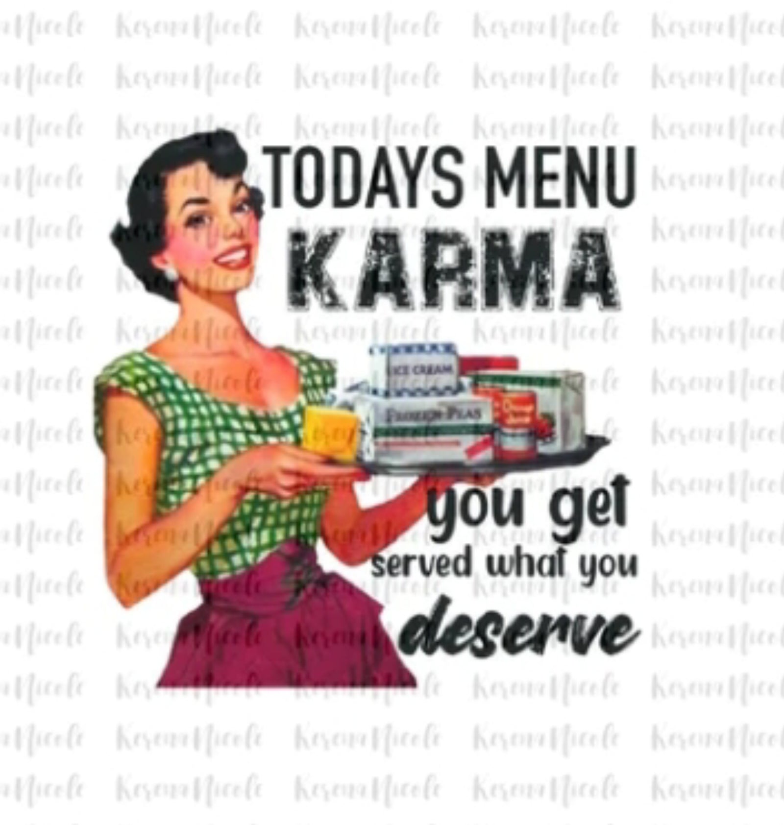 Ready To Press DTF Transfer Vintage Art Design Karma Cafe