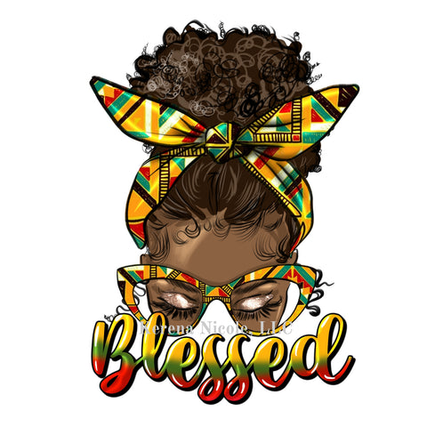 Ready To Press DTF Transfer Blessed African Queen Kente Cloth Glasses